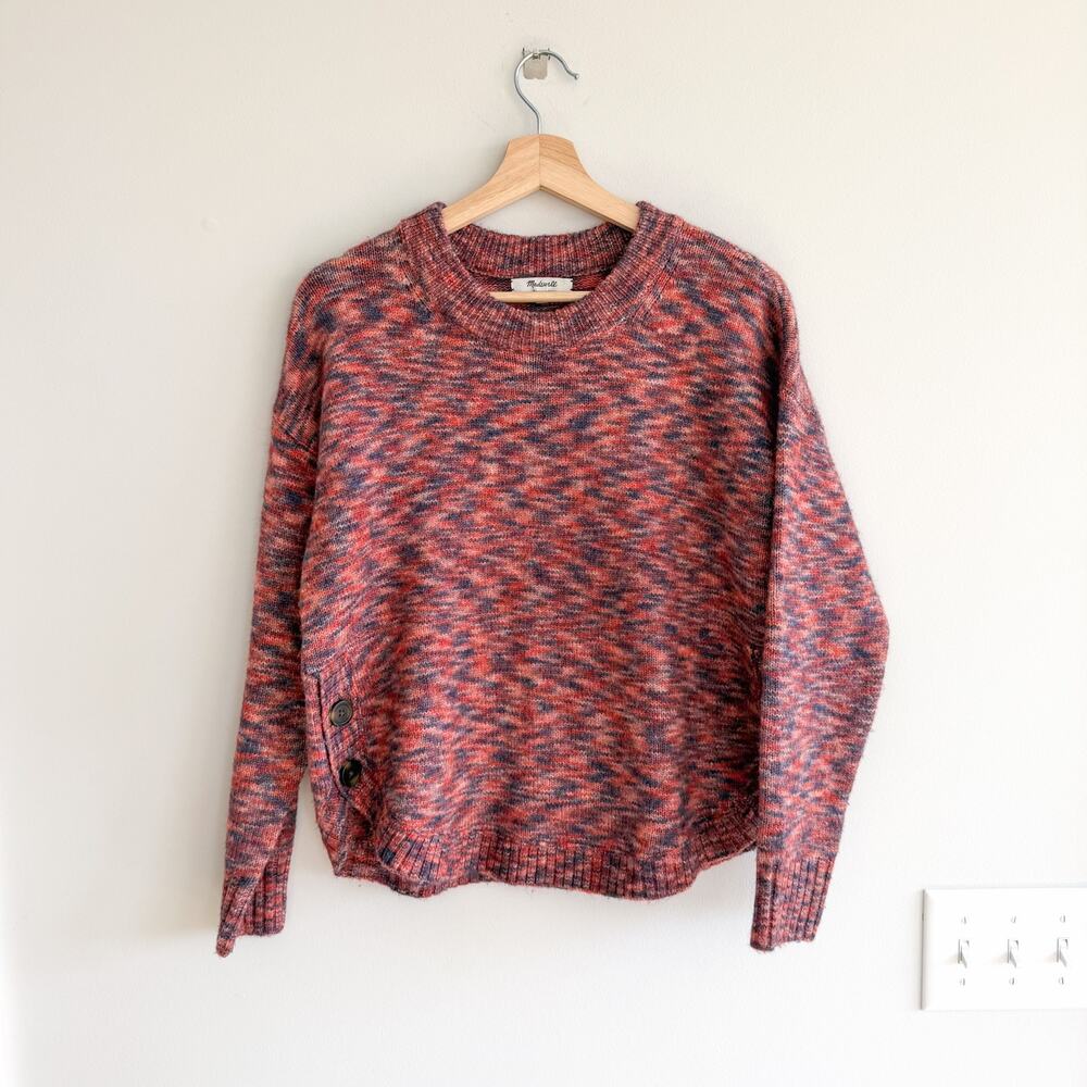 Madewell Space Dye Side Button Crew Neck Pullover Sweater Space Dye Sangria S